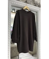 İNVEE 7047 Fermuar Detaylı İki İplik Tunik - Kahve