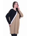 İNVEE 7048 Renk Bloklu Triko Tunik - Camel