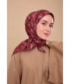 Silk Home Geometrik Desen Eşarp - Bordo, Koyu Kırmızı, Vizon