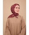 Silk Home Geometrik Desen Eşarp - Bordo, Koyu Kırmızı, Vizon