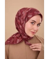 Silk Home Geometrik Desen Eşarp - Bordo, Koyu Kırmızı, Vizon