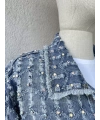 Taş İşlemeli Saçaklı Denim Ceket