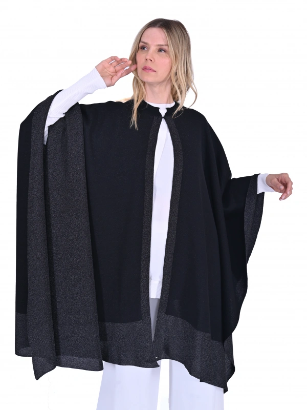 İNVEE 6104 Simli Siyah Panço-Şal