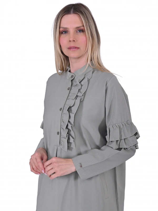 İNVEE 6925 Fırfır Detaylı Küfrengi Elbise