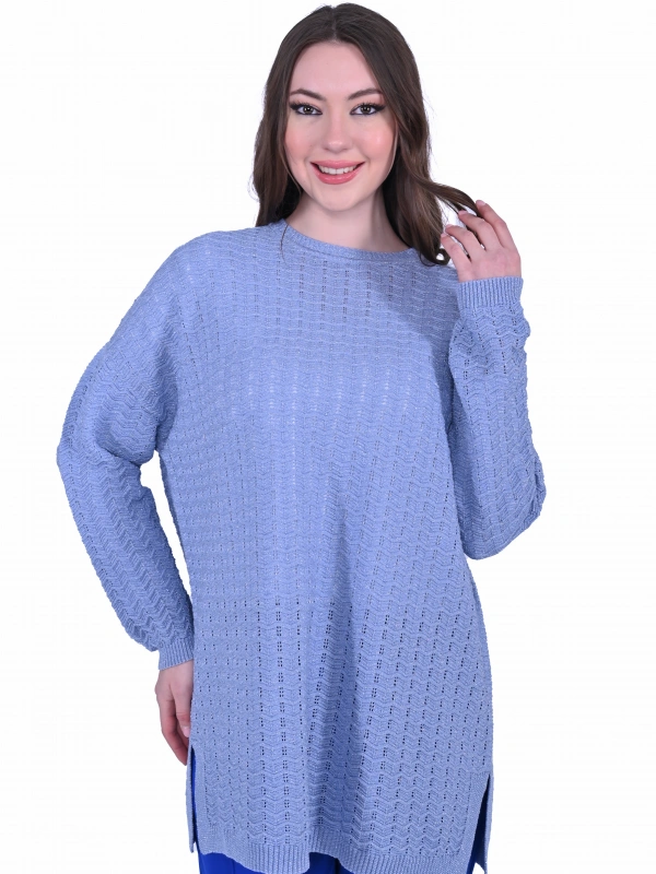 İNVEE 7063 Simli Mavi Triko Tunik