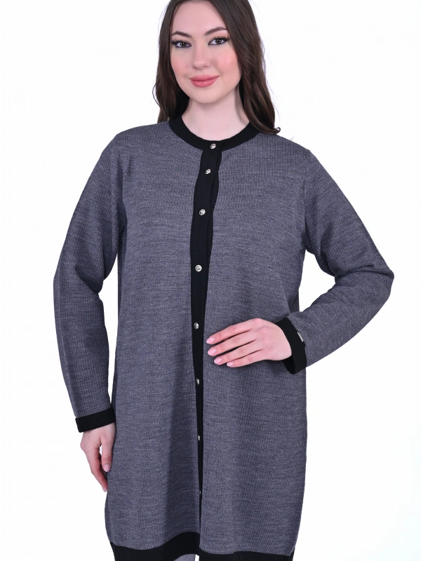 İNVEE 7068 Yün Karışımlı Antrasit-Siyah Hırka