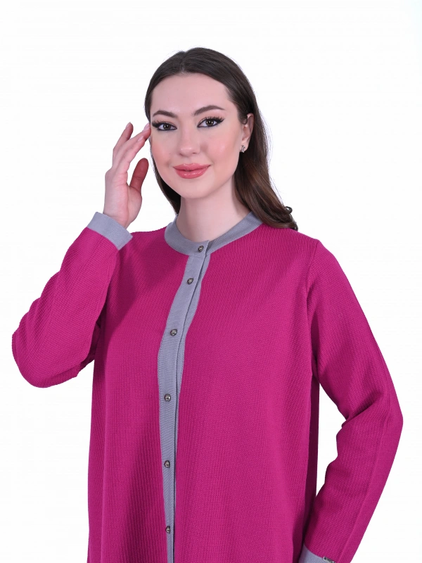 İNVEE 7068 Yün Karışımlı Fuşya Hırka