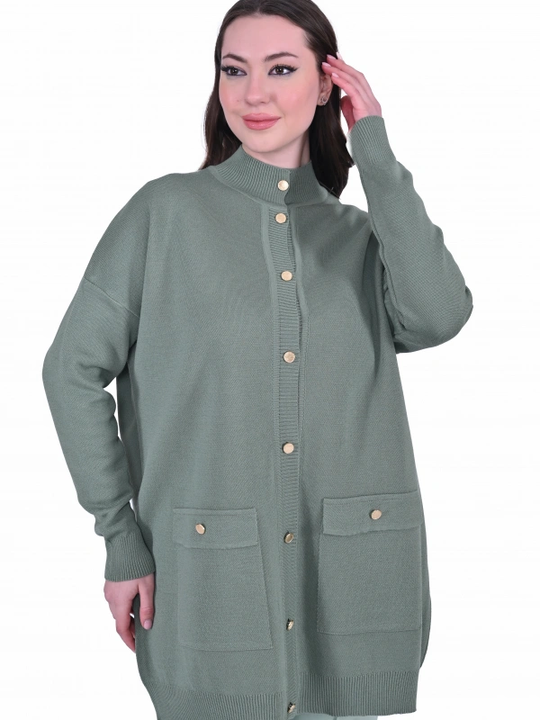 İNVEE 7070 Yün Karışımlı Triko Hırka - Çağla