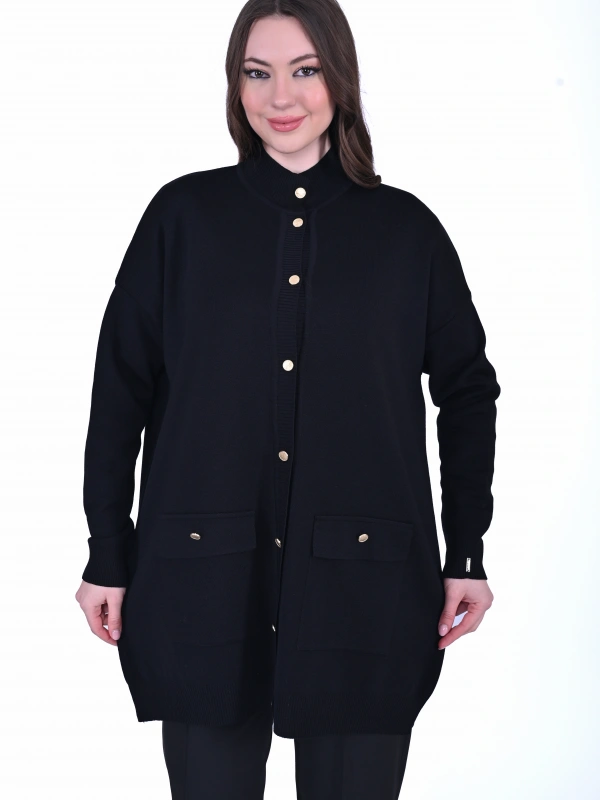 İNVEE 7070 Yün Karışımlı Triko Hırka - Siyah