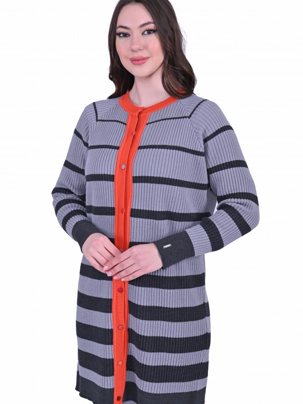 İNVEE 7075 Yün Karışımlı Renk Bloklu Hırka - Antrasit