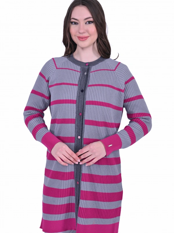 İNVEE 7075 Yün Karışımlı Renk Bloklu Hırka - Gri