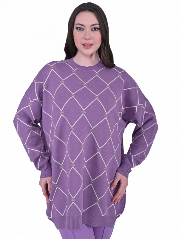 İNVEE 7091 Desenli Triko Tunik - Mor