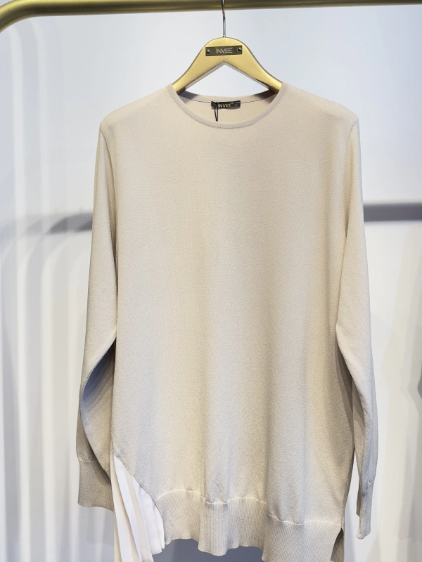 İNVEE Plise Detaylı Triko Tunik - Fondöten