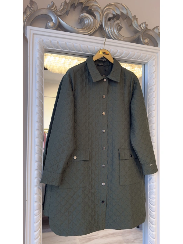 İNVEE Cepli Kapitone Uzun Ceket - Yeşil