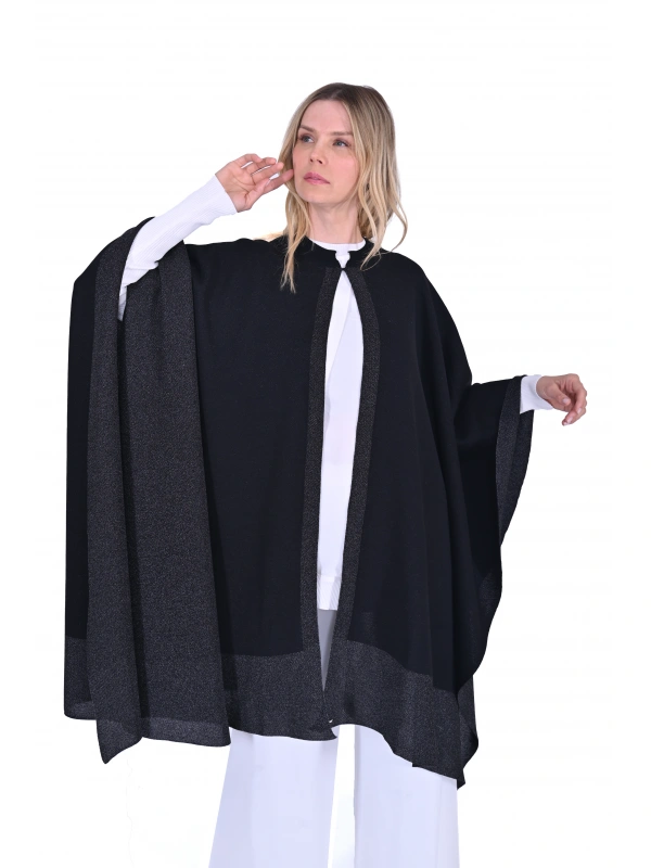 İNVEE 6104 Simli Siyah Panço-Şal