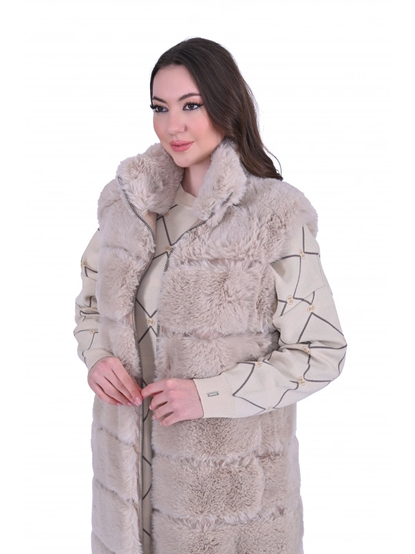 İNVEE 6716 Suni Kürk Yelek - Bej
