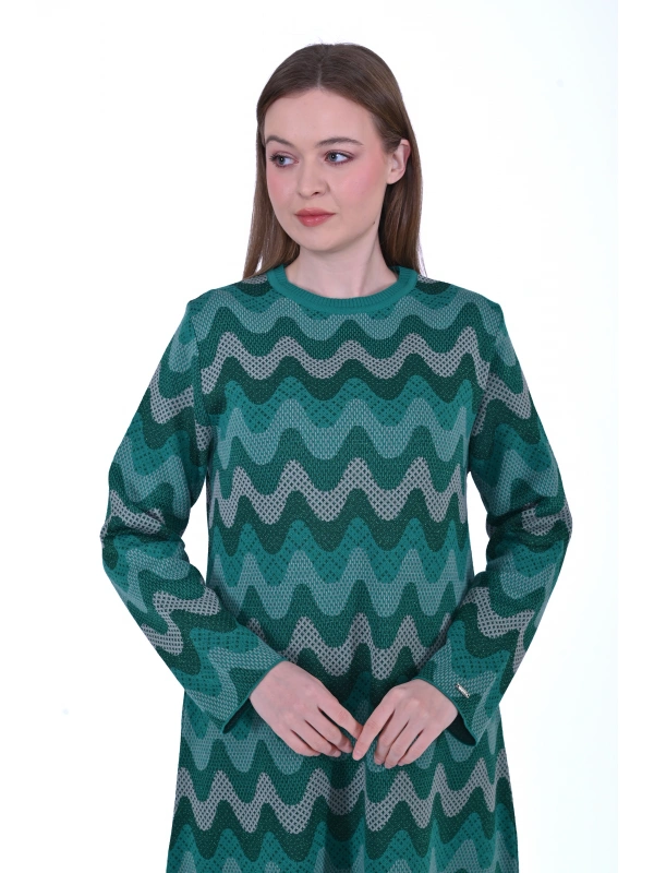 İNVEE 6838 Yeşil Triko Elbise