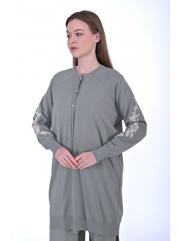 İNVEE 6846 Boncuk İşlemeli Güldalı Hırka - Küfrengi