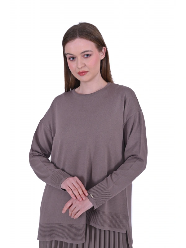 İNVEE 6859 Kısa Triko Tunik - Vizon