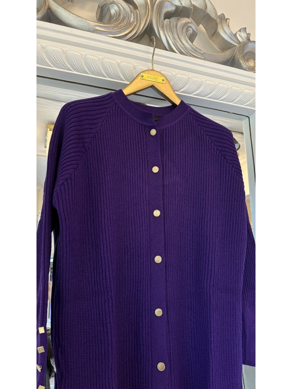 İNVEE 6863 Yün Karışımlı Triko Hırka - Menekşe