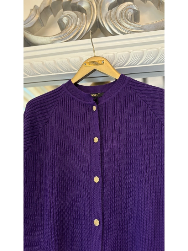 İNVEE 6863 Yün Karışımlı Triko Hırka - Menekşe