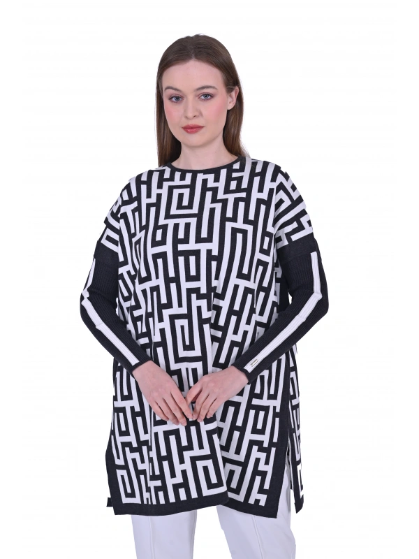 İNVEE 6872 Labirent Desen Triko Tunik - Antrasit