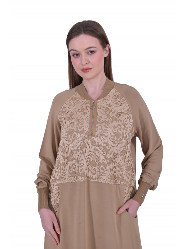 İNVEE Dantel Detaylı İki İplik Elbise - Altın