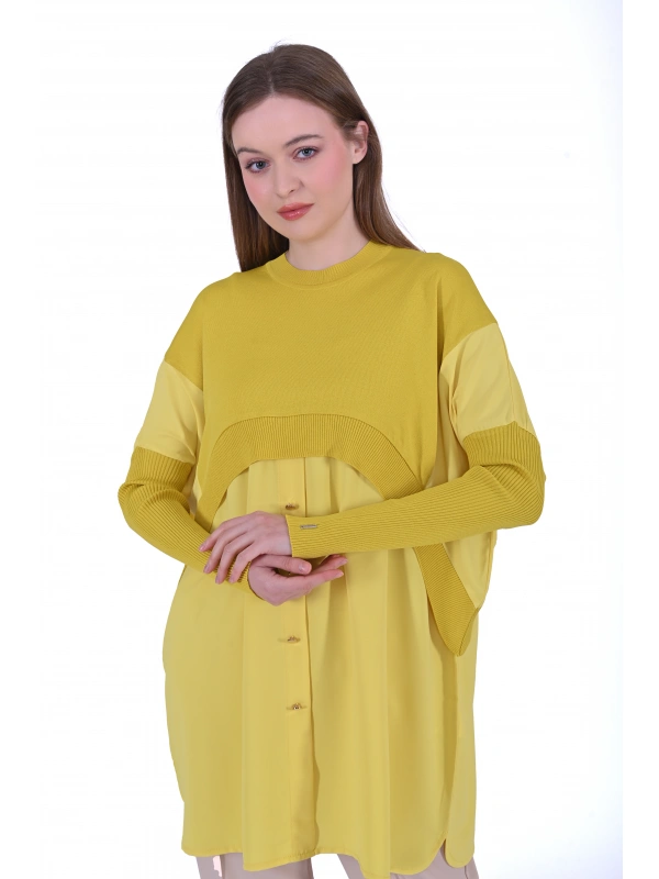 INVEE 6883 Kumaş/Triko Sarı Tunik