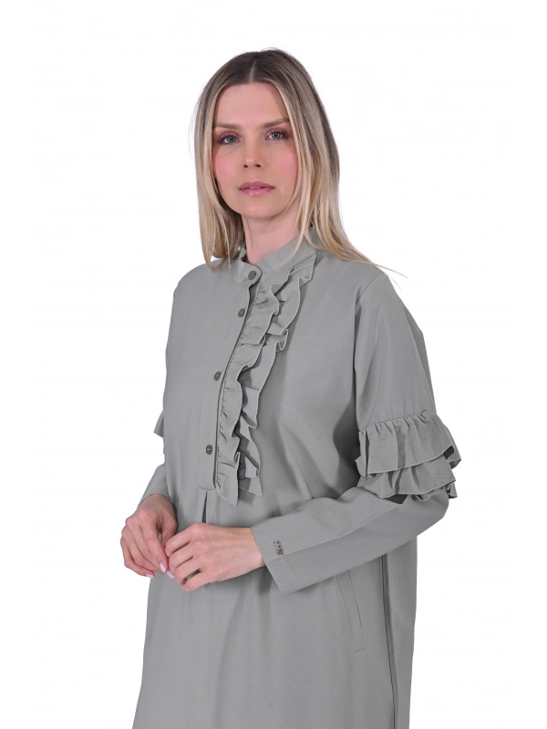 İNVEE 6925 Fırfır Detaylı Küfrengi Elbise