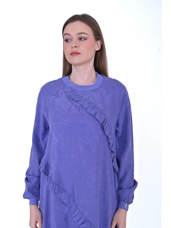 İNVEE 7024 Fırfır Detaylı Mor Modal Elbise