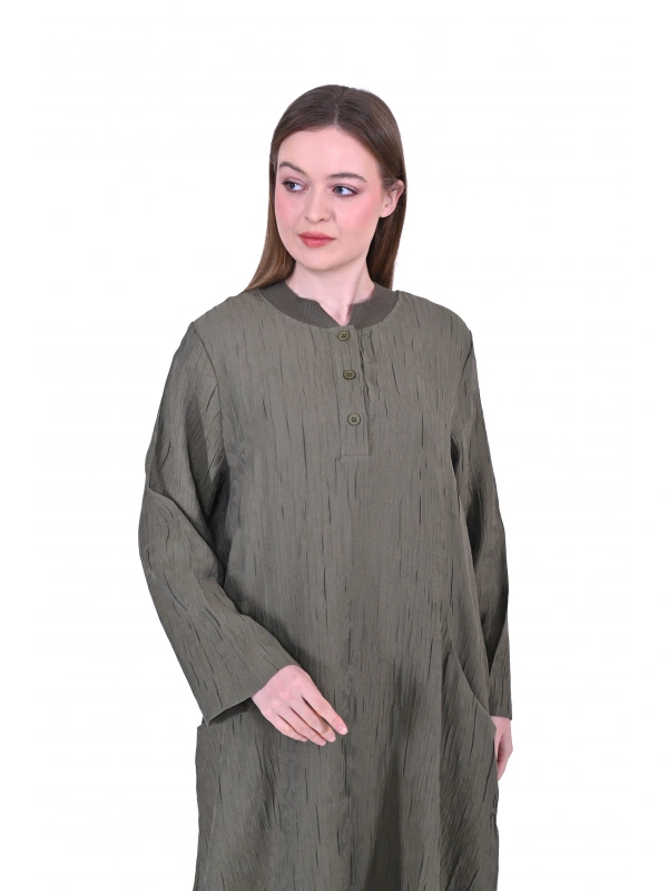 İNVEE 7026 Cepli Modal Elbise - Haki