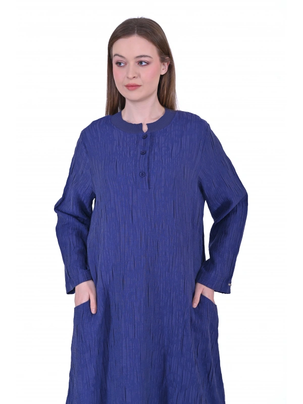 İNVEE 7026 Cepli Modal Elbise - İndigo