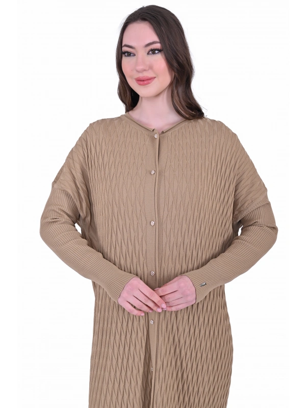 İNVEE 7029 Desenli Triko Hırka - Camel