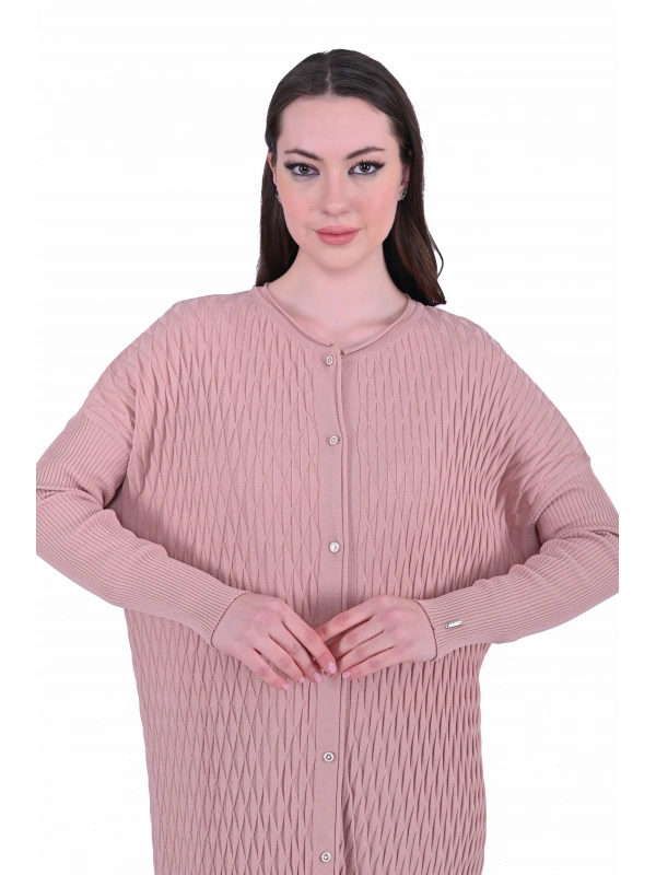 İNVEE 7029 Desenli Triko Hırka - Somon