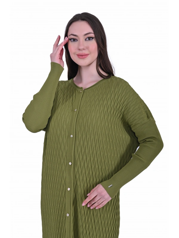 İNVEE 7029 Desenli Triko Hırka - Yeşil