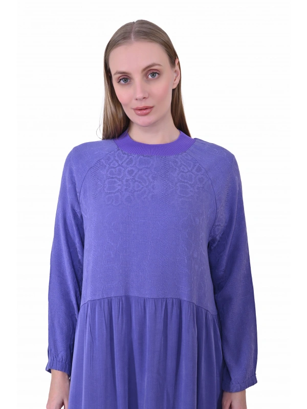 İNVEE 7033 Desenli Modal Elbise - Mor