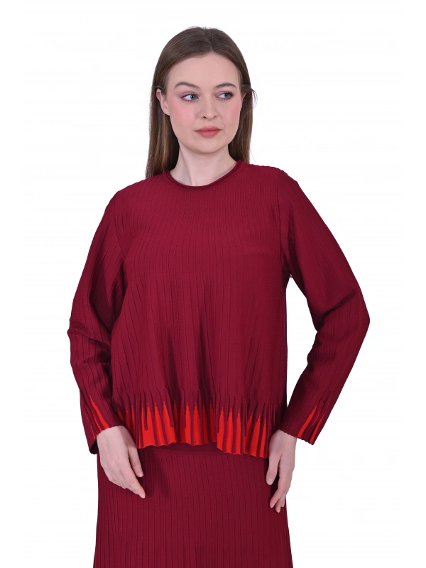 İNVEE 7034 İki Renkli Triko Takım - Bordo