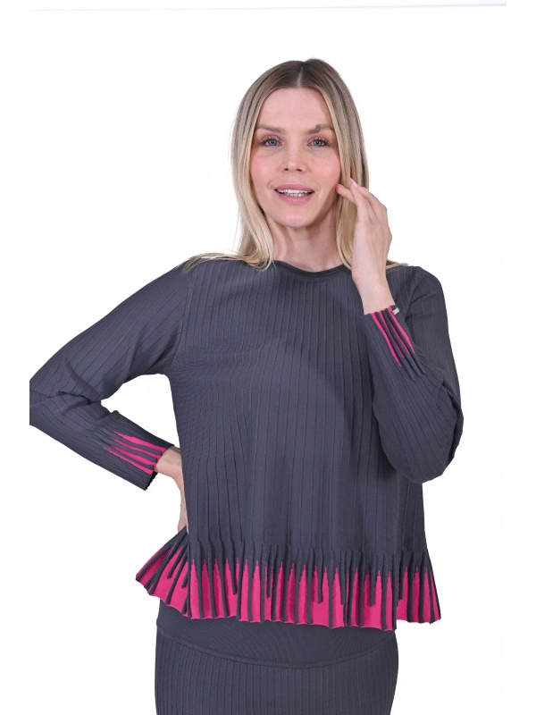 İNVEE 7034 İki Renkli Triko Takım - Gri