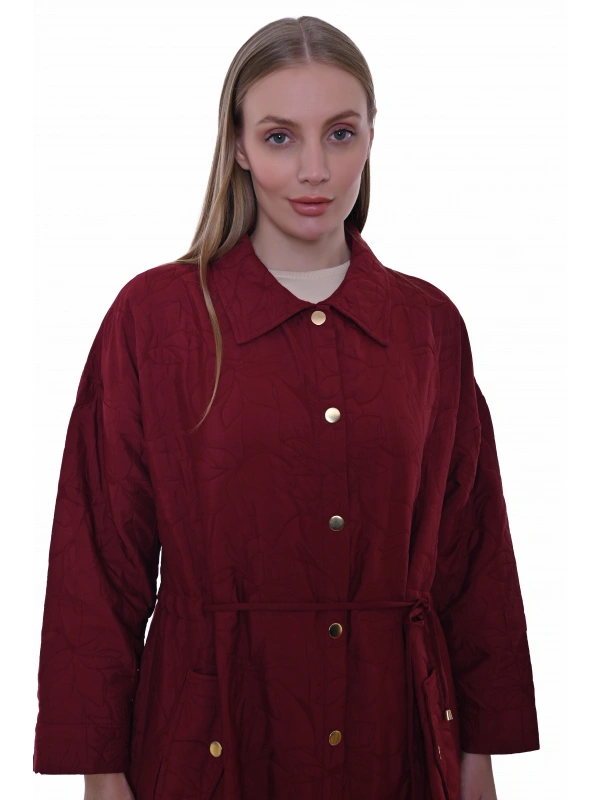 İNVEE Geniş Kalıp Belden Bağlamalı Kapitone Kap - Bordo