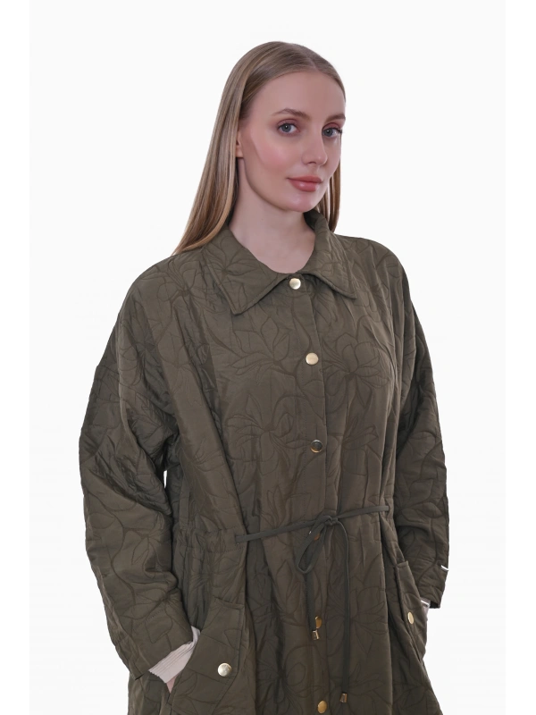 İNVEE Geniş Kalıp Belden Bağlamalı Kapitone Kap - Haki