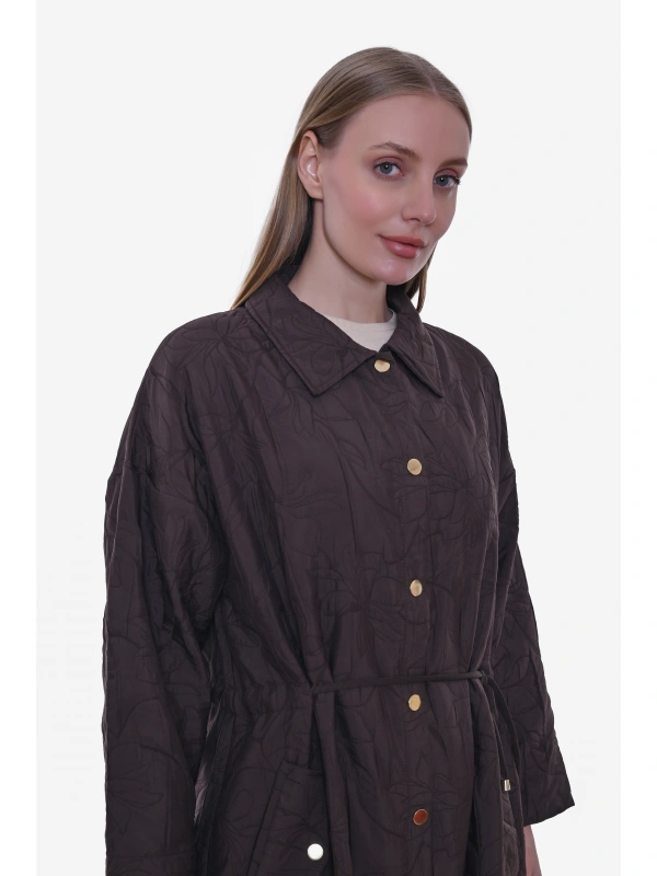 İNVEE Geniş Kalıp Belden Bağlamalı Kapitone Kap - Kahve