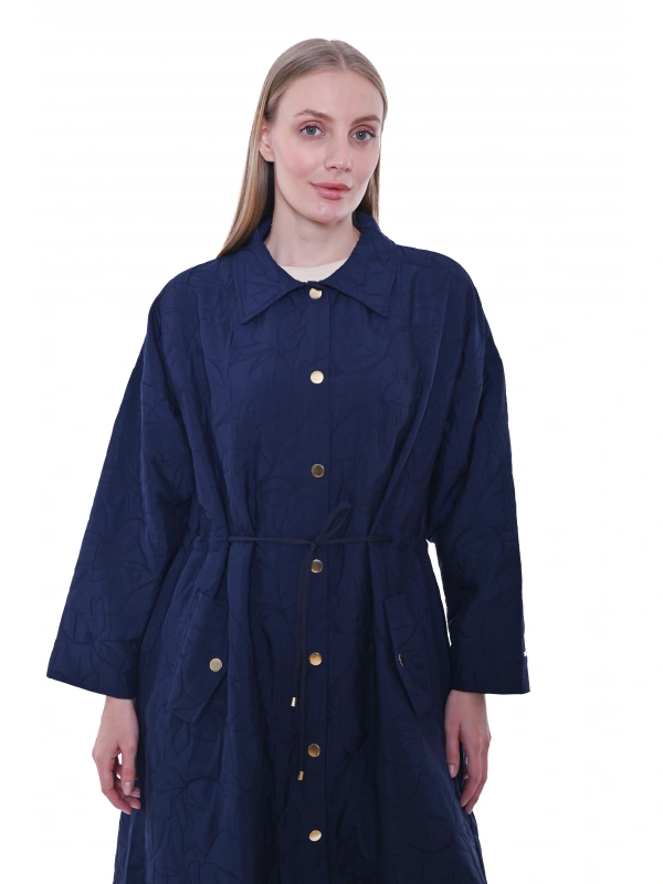 İNVEE Geniş Kalıp Belden Bağlamalı Kapitone Kap - Lacivert