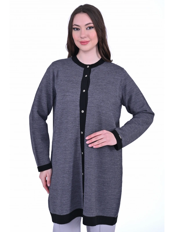 İNVEE 7068 Yün Karışımlı Antrasit-Siyah Hırka