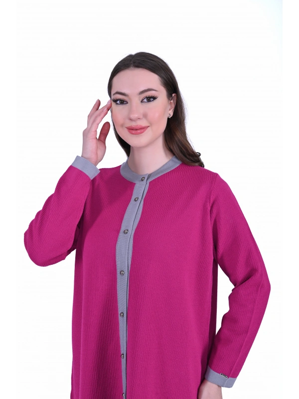 İNVEE 7068 Yün Karışımlı Fuşya Hırka
