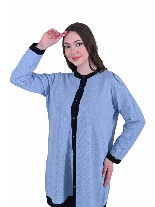 İNVEE 7068 Yün Karışımlı Mavi-Lacivert Hırka