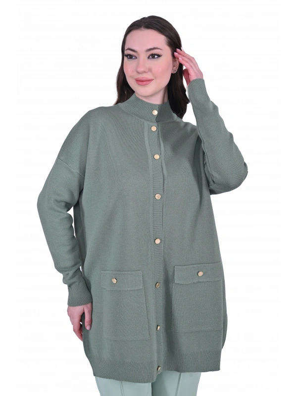 İNVEE 7070 Yün Karışımlı Triko Hırka - Çağla