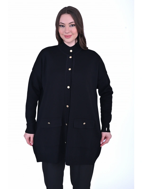 İNVEE 7070 Yün Karışımlı Triko Hırka - Siyah