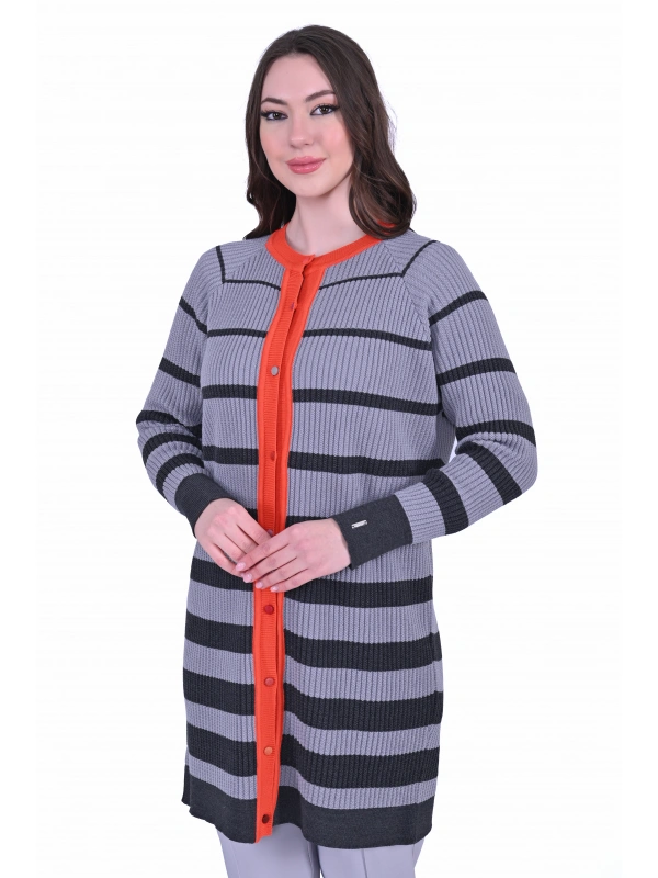 İNVEE 7075 Yün Karışımlı Renk Bloklu Hırka - Antrasit