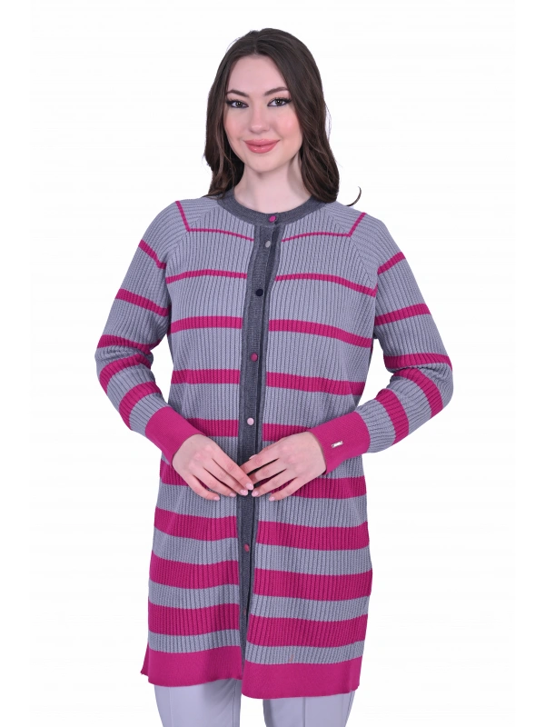 İNVEE 7075 Yün Karışımlı Renk Bloklu Hırka - Gri