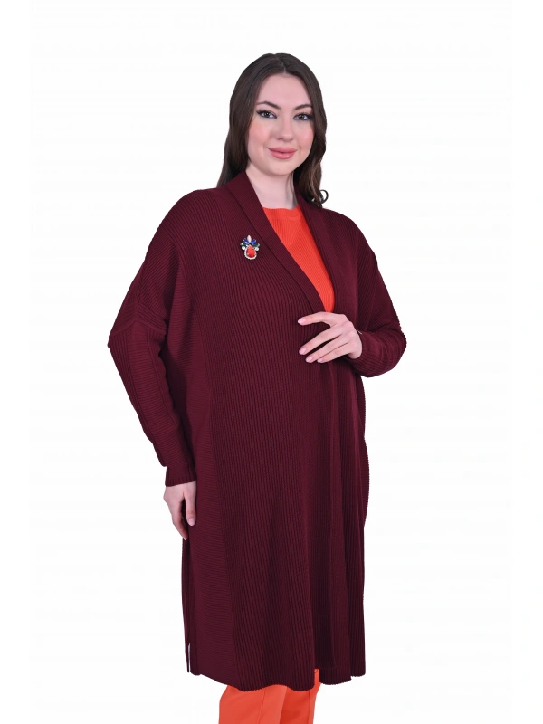 İNVEE 7077 Yün Karışımlı Bordo Hırka